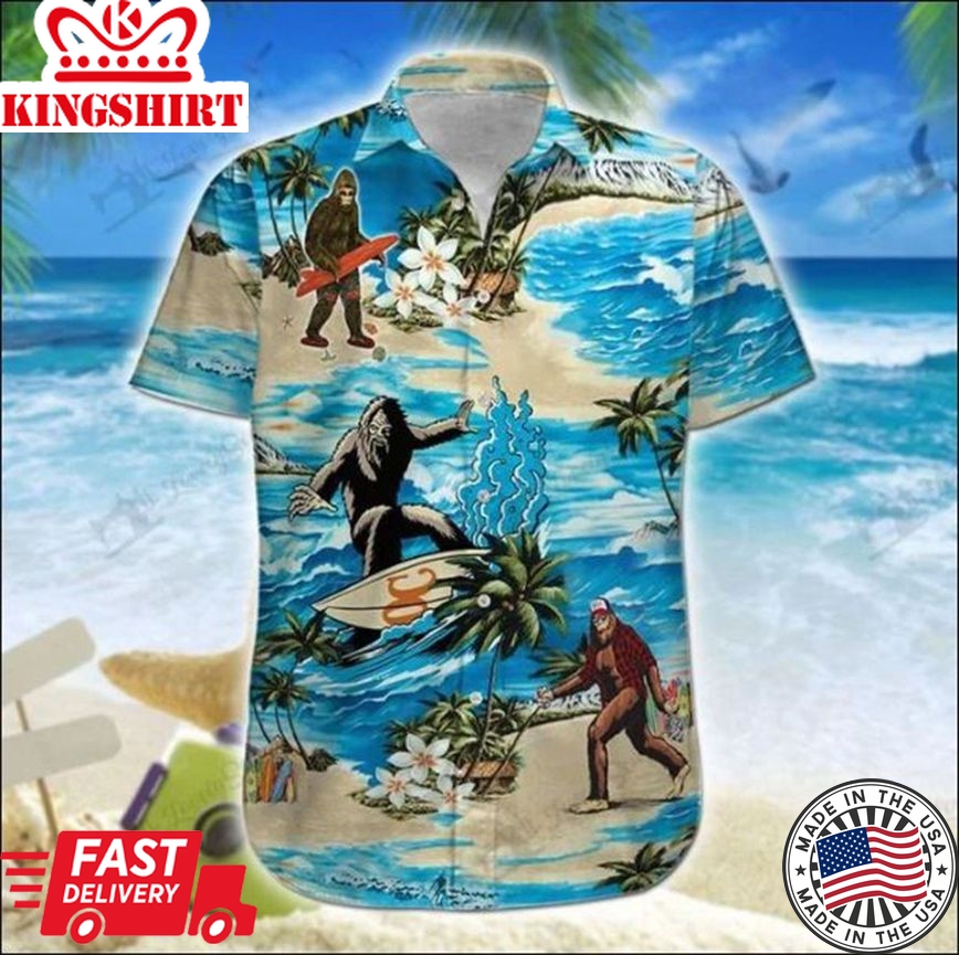 Big Foot Surfing Sasquatch Lovers Trendy Hawaiian Shirt