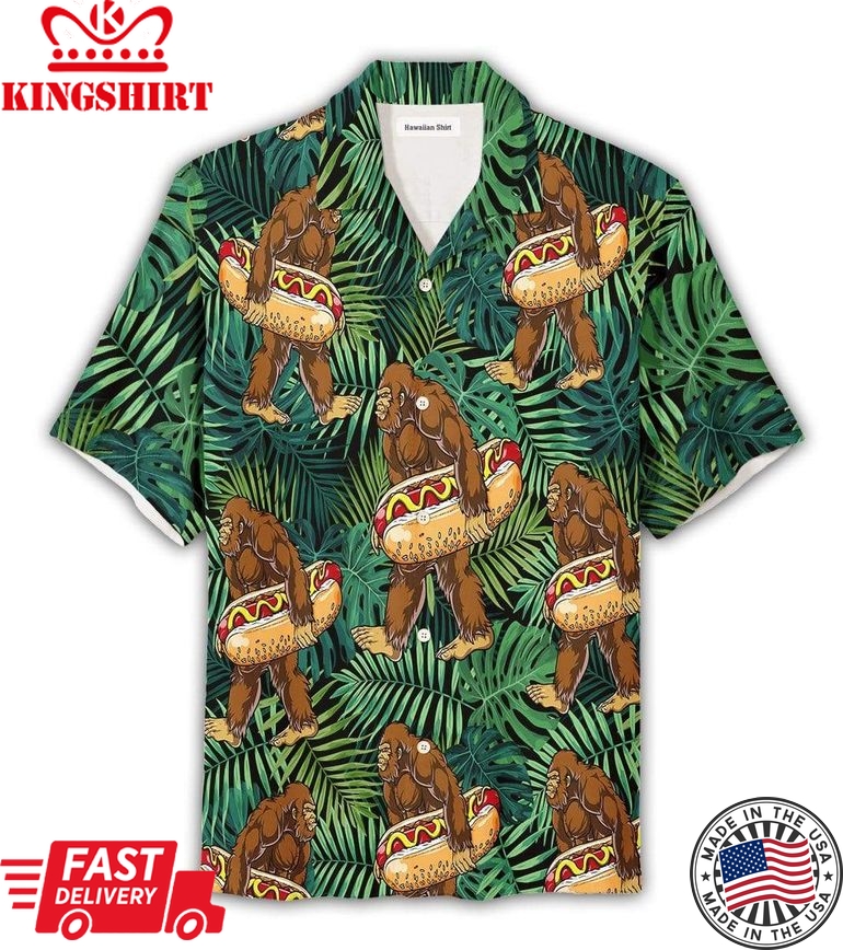 Bigfoot Aloha Shirt Bigfoot Hot Dog Hawaiian Shirt Adult