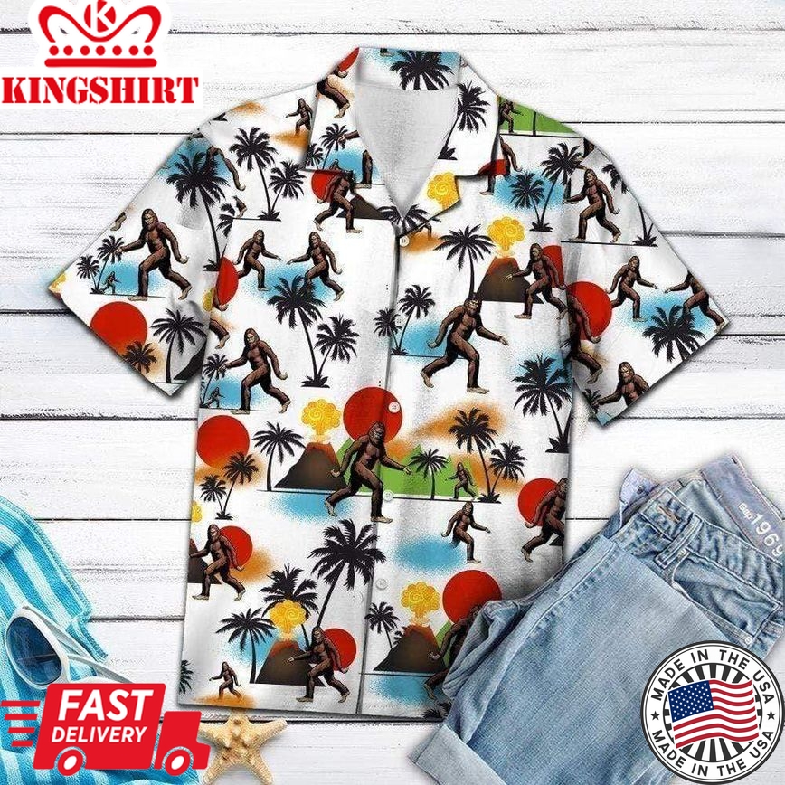 Bigfoot Aloha Shirt Bigfoot Sunny Volcano Hawaiian Shirt