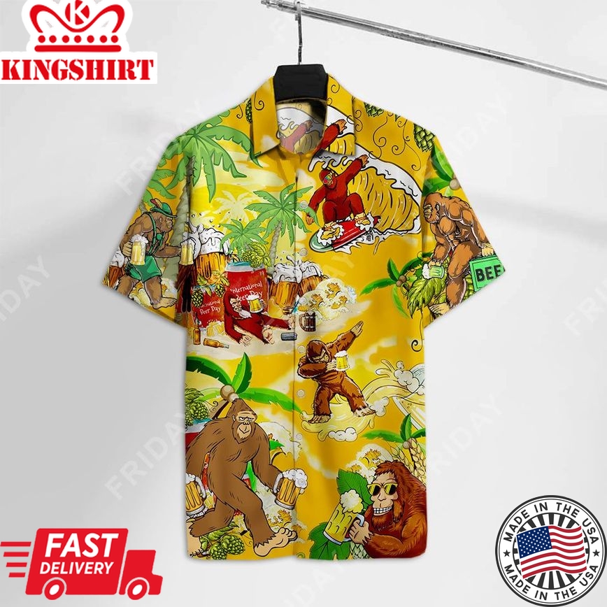 Bigfoot Aloha Shirt Yellow Bigfoot Beer Hawaiian Shirt