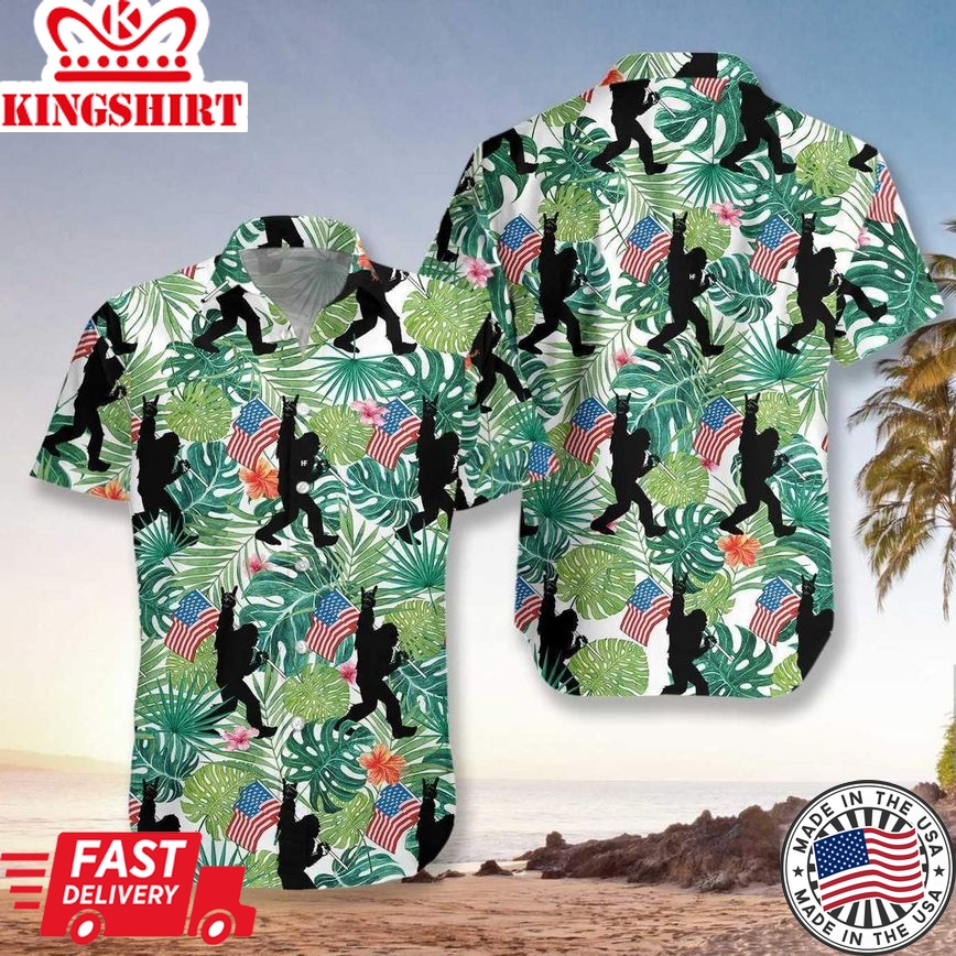 Bigfoot American Flag Trendy Hawaiian Shirts For Men & For Women