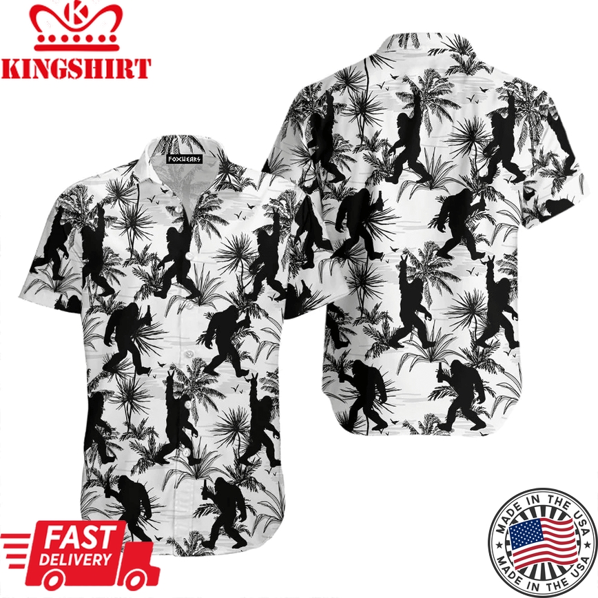 Bigfoot Black And White Trendy Hawaiian Shirt