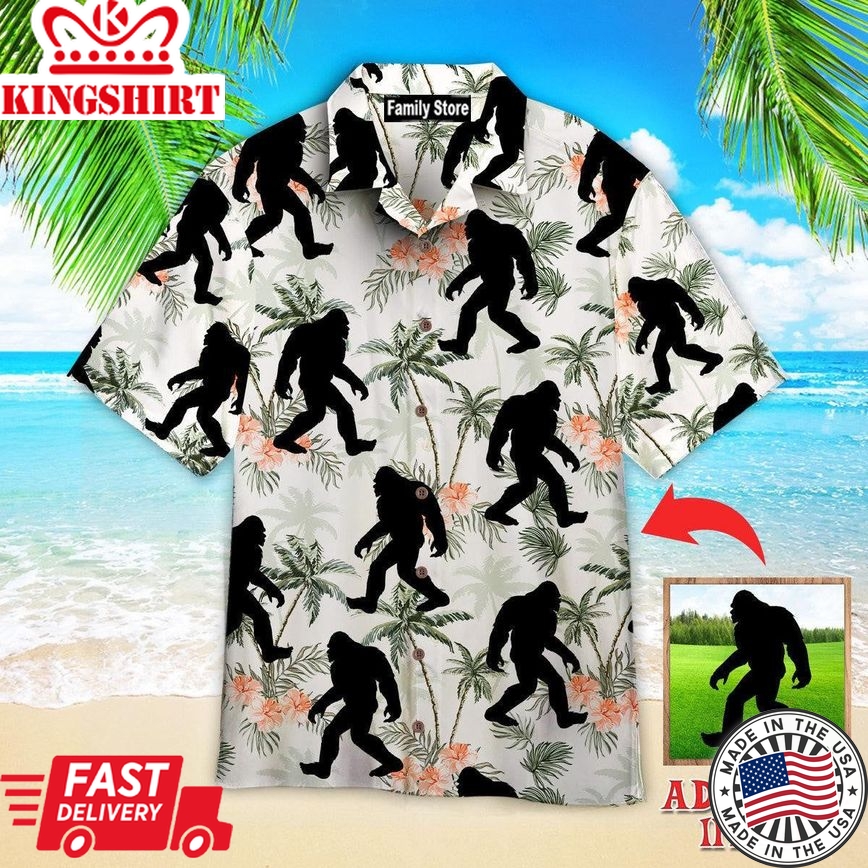 Bigfoot Coconut Tree Tropical Aloha Custom Hawaiian Shirt