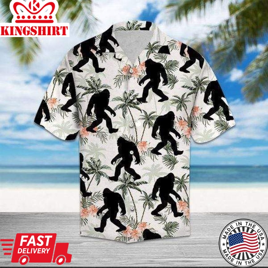 Bigfoot Coconut Tree Tropical Aloha Trendy Hawaiian Shirts