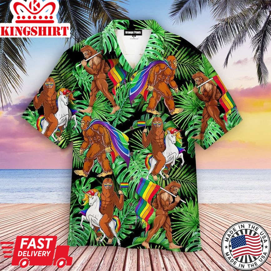 Bigfoot Gay Proud Of Lgbt Rainbow Flag Aloha Hawaiian Shirts For Men & For Women |