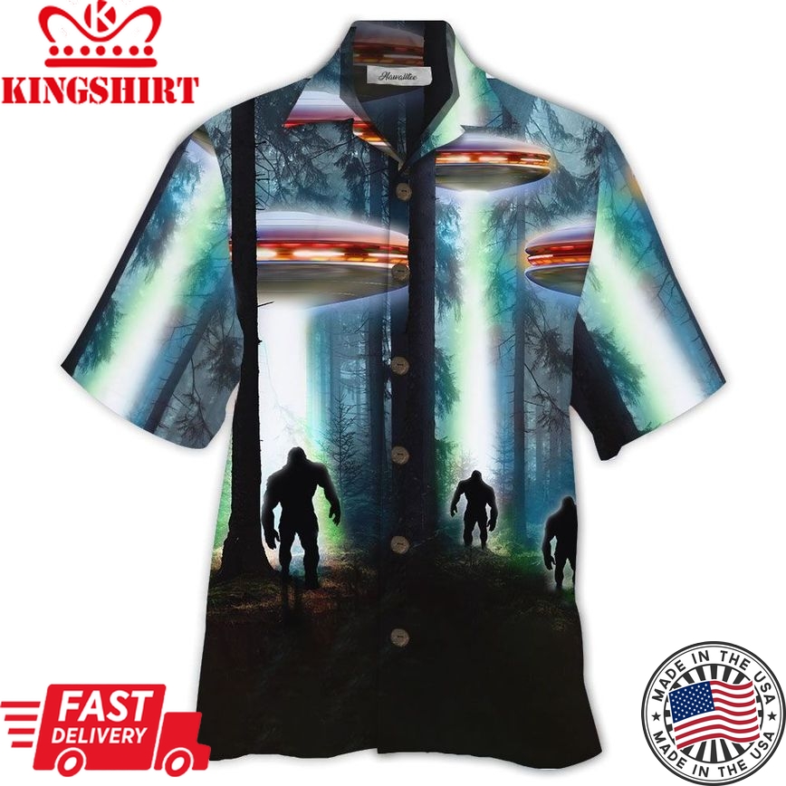 Bigfoot Hawaii Shirt Bigfoot Forest Ufo Hawaiian Shirt