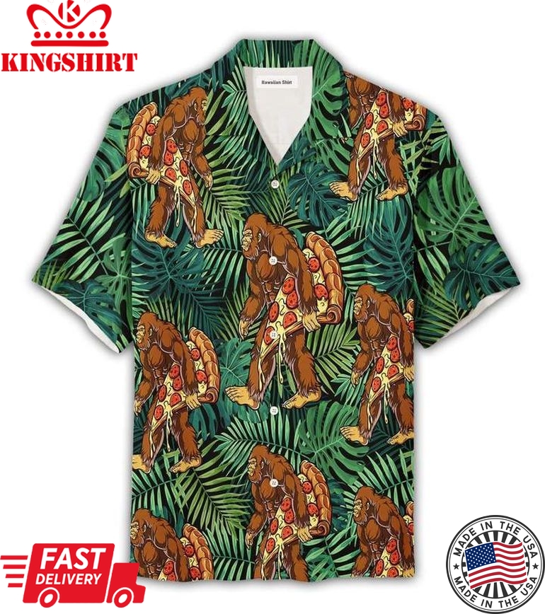 Bigfoot Hawaii Shirt Bigfoot Holding Pizza Hawaiian Aloha Shirt