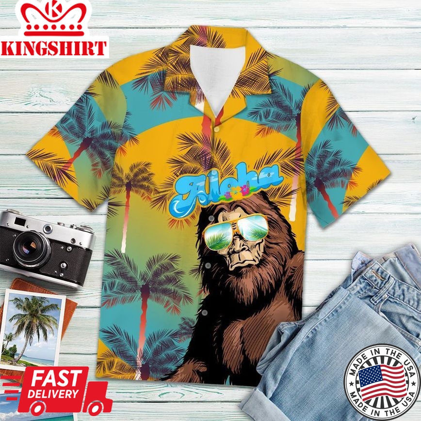 Bigfoot Hawaii Shirt Bigfoot Sunglasses Tropical Hawaiian Aloha Shirt