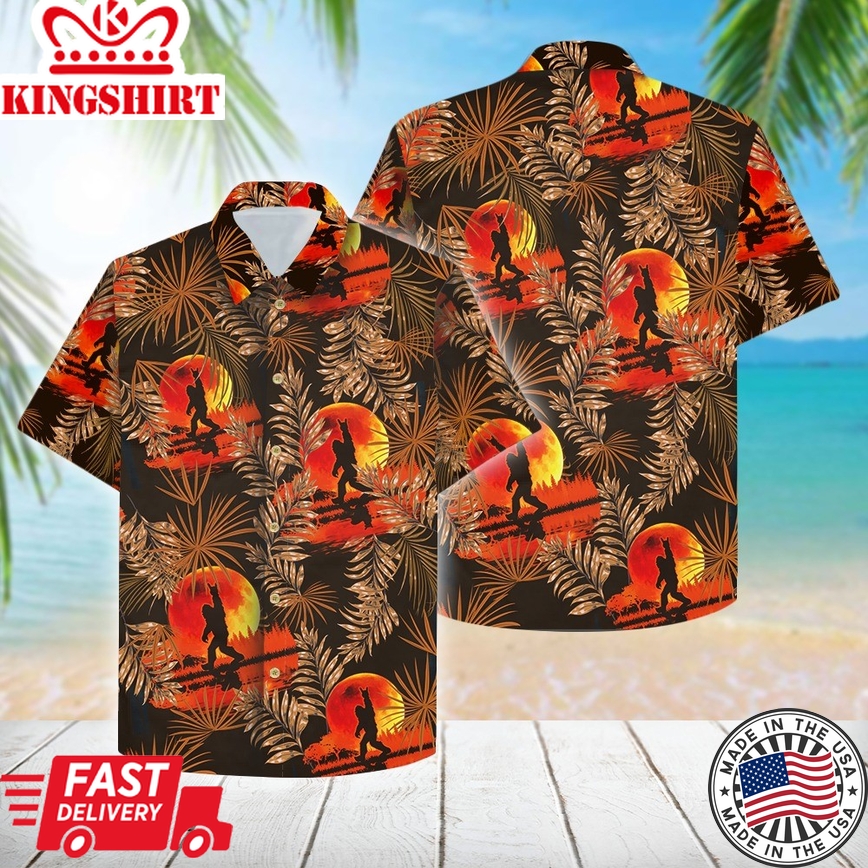 Bigfoot Hawaii Shirt Bigfoot Sunset Hawaiian Shirt Orange Adult Aloha Shirt