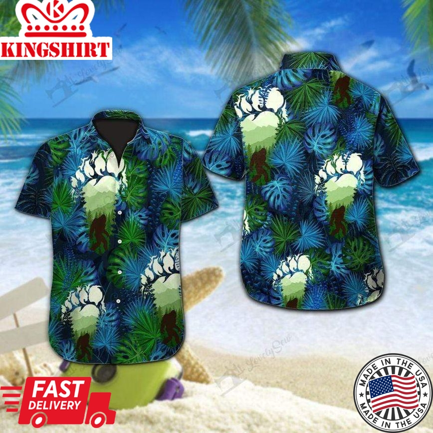 Bigfoot Hawaii Shirt Foot Bigfoot Green Blue Hawaiian Shirt