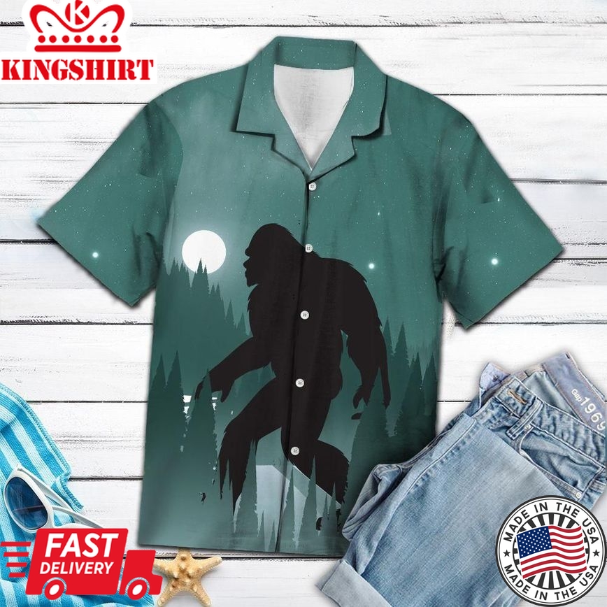 Bigfoot Hawaii Shirt Walking Bigfoot In The Forest Green Hawaiian Aloha Shirt