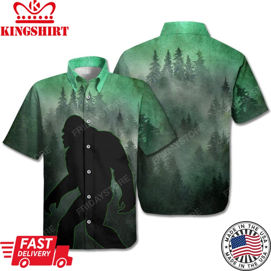 Bigfoot Hawaii Shirt Walking Bigfoot In The Forest Green Hawaiian Shirt