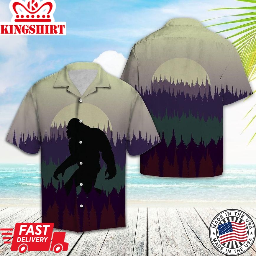 Bigfoot Hawaii Shirt Walking Bigfoot In The Forest Purple Hawaiian Aloha Shirt