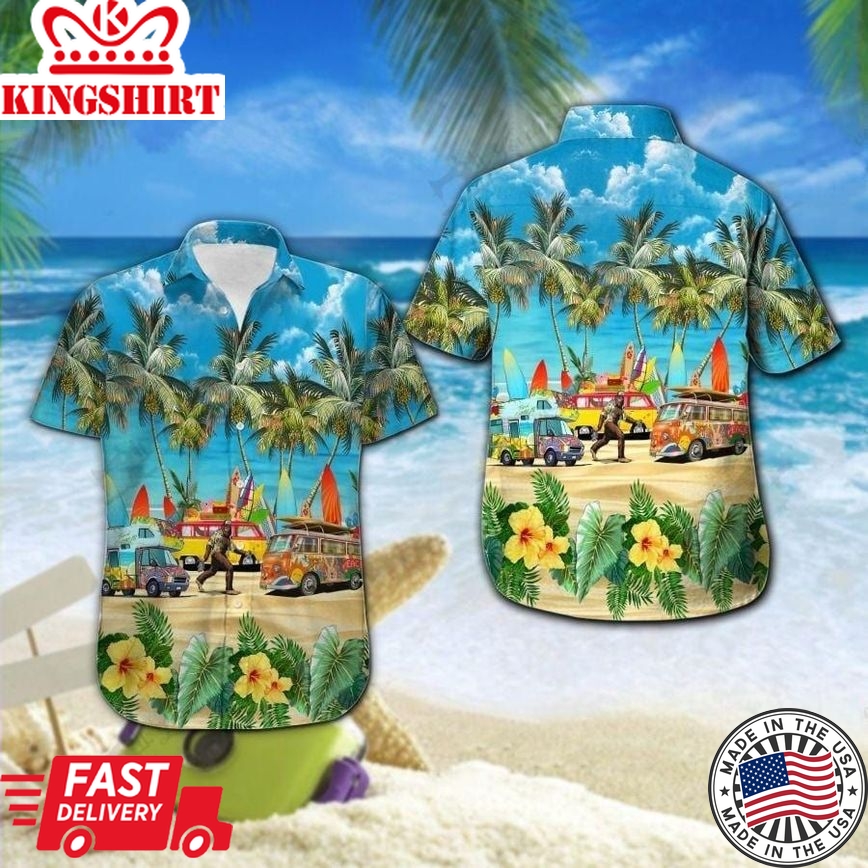 Bigfoot Hawaiian Shirt Bigfoot Beach Vacation Palm Tree Hawaii Aloha Shirt