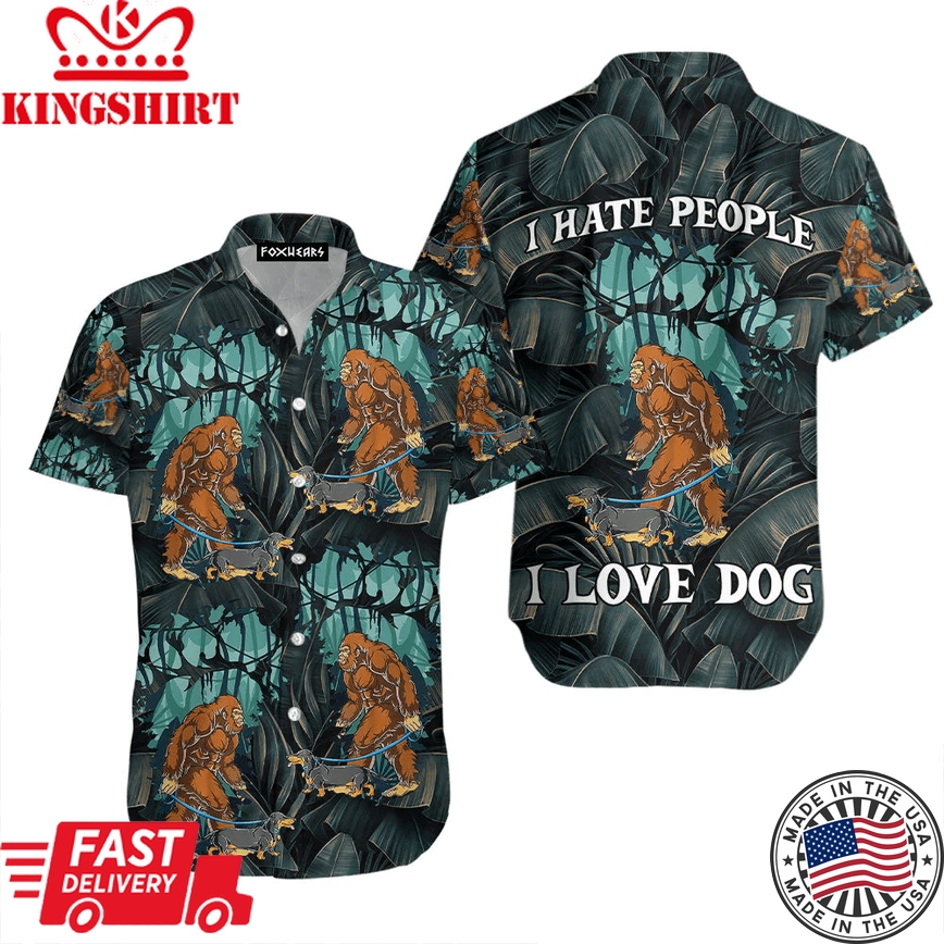 Bigfoot Loves Dog Trendy Hawaiian Shirt