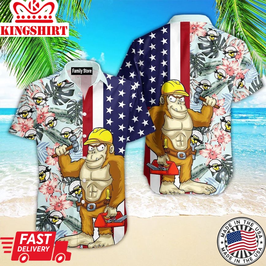 Bigfoot Mechanic Flag Tropical Aloha Hawaiian Shirts