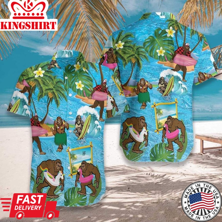 Bigfoot On The Beach Trendy Hawaiian Shirt