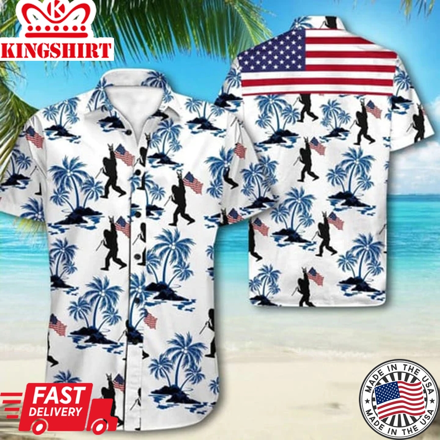 Bigfoot Proud Of America 4Th Of July Tropical - Bigfoot Trendy Hawaiian Shirt, Summer Gift For Women - Men