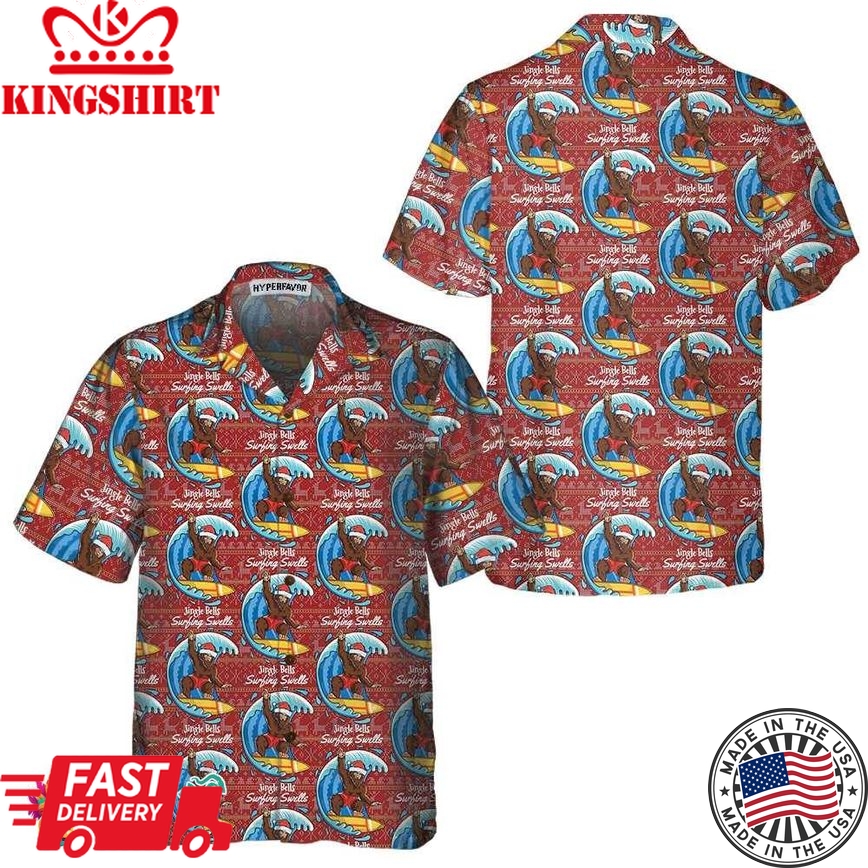 Bigfoot Surfing Christmas Hawaiian Shirt, Funny Christmas Bigfoot Shirt, Best Xmas Gift Idea