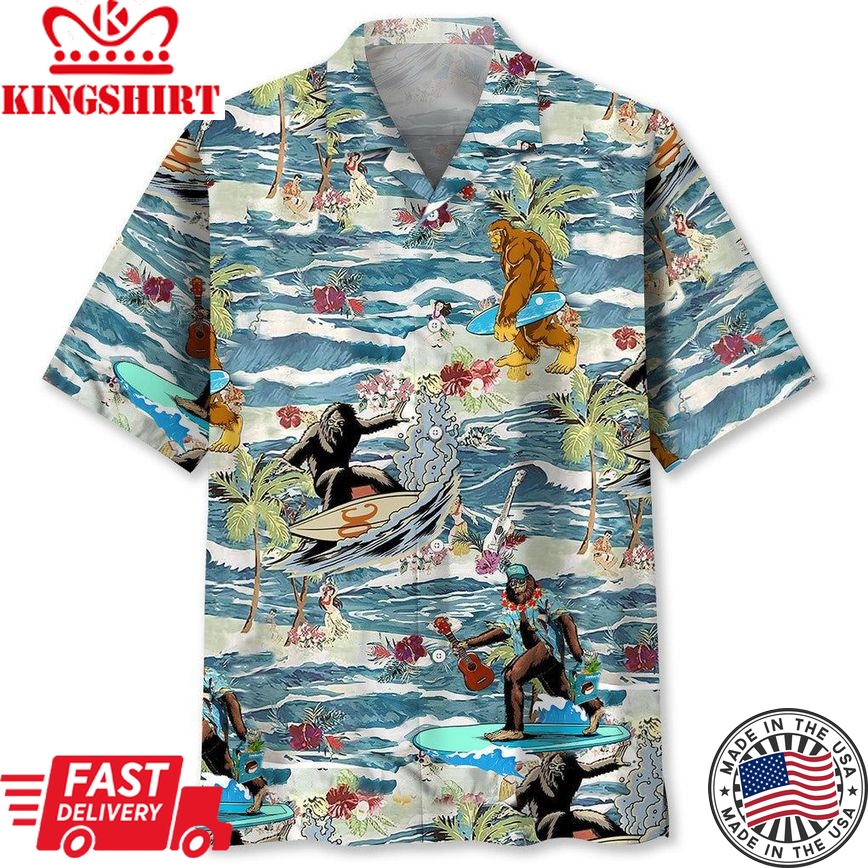 Bigfoot Surfing Trendy Hawaiian Shirt