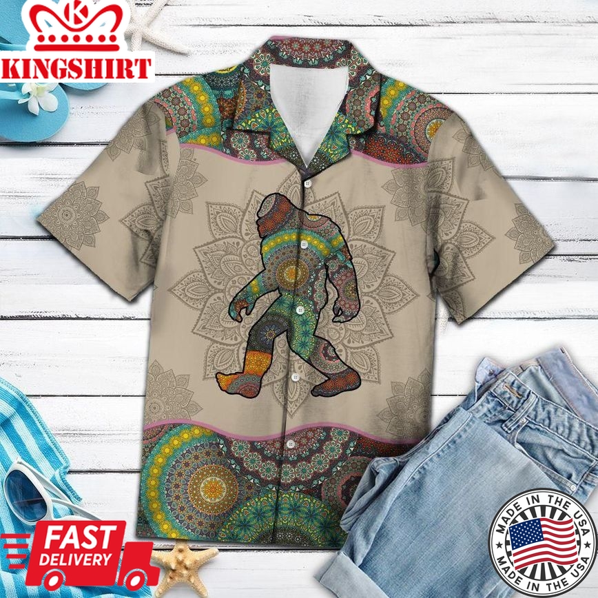 Bigfoot Trendy Hawaiian Shirt Bigfoot Mandala Grey Hawaii Aloha Shirt Adult Full Print