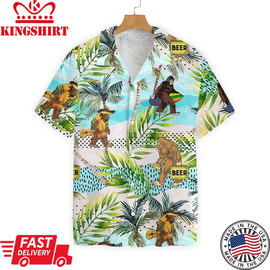 Bigfoot Trendy Hawaiian Shirt Bigfoot Summer Vacation Palm Tree Hawaii Aloha Shirt