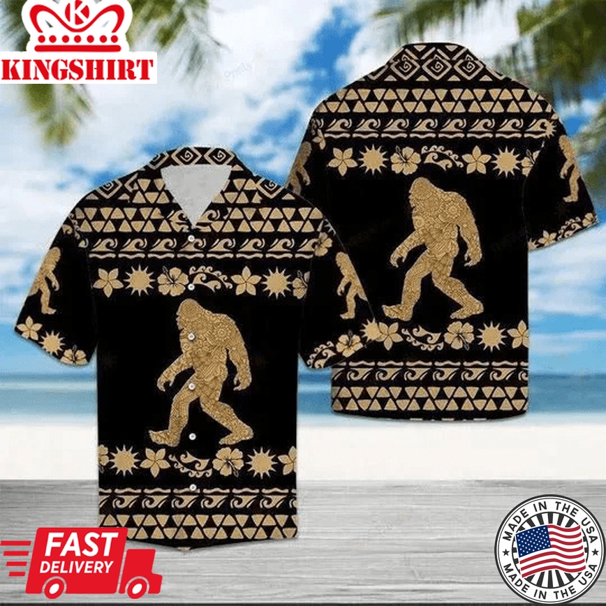 Bigfoot Trendy Hawaiian Shirt Bigfoot Tribal Pattern Hawaii Aloha Shirt