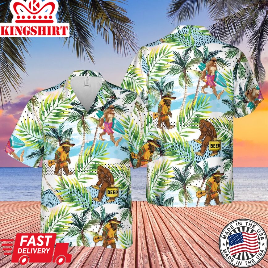 Bigfoot Trendy Hawaiian Shirt, Cute Bigfoot Colorful Background Design Trendy Hawaiian Shirt