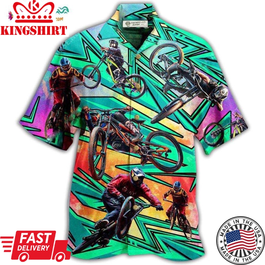 Bike Oh Shift Mountain Biking In Green Hawaiian Shirt