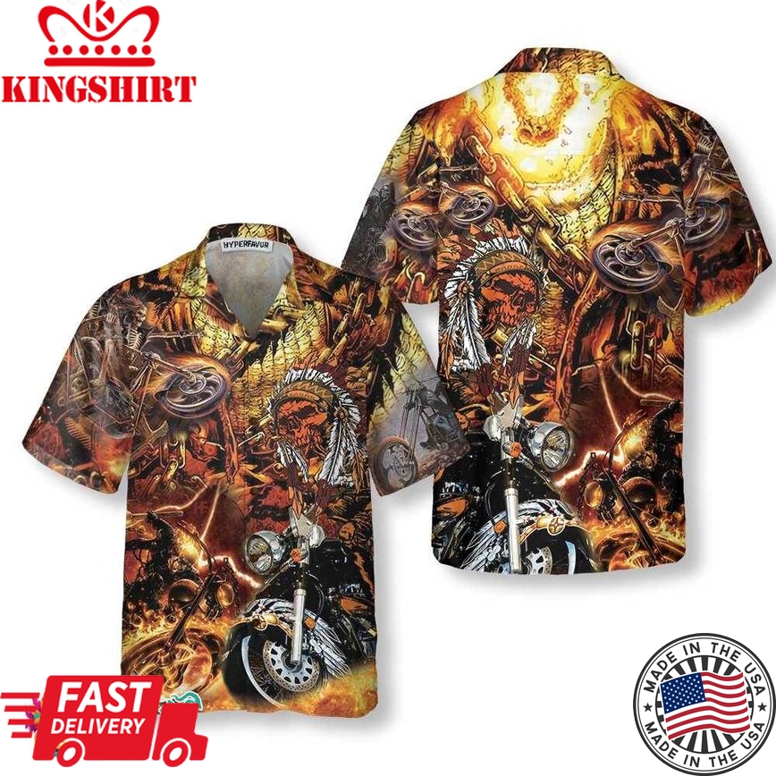 Biker Native Hawaiian Shirt, American Indian Mortocycle Shirt, Gift For Bikers