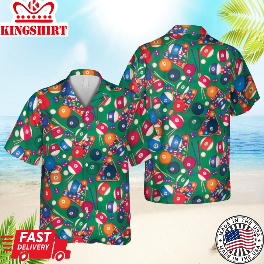 Billards Table Hawaii Shirt, Cues, Billards Balls Summer Clothing