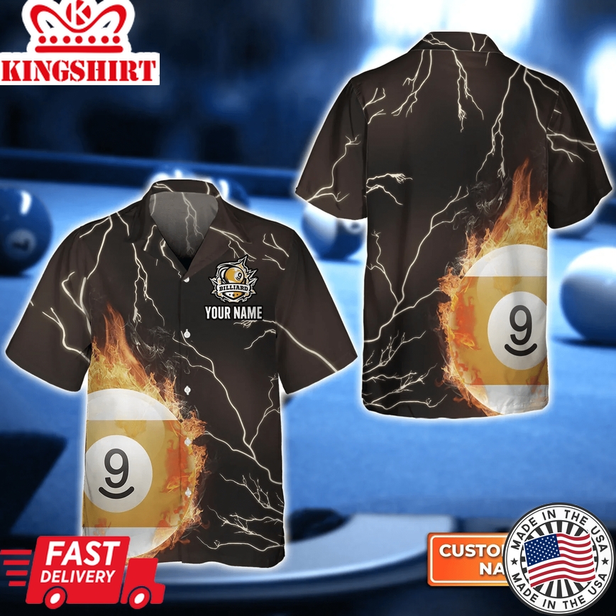 Billiard 9 Ball Fire Flame Trendy Hawaiian Shirt, Billiard Team Shirt, Summer Shirt Nice Gift For Billiard Lover