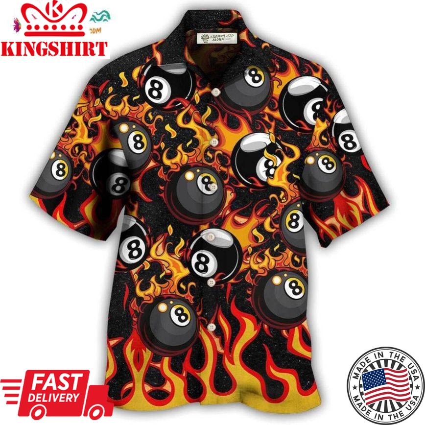 Billiard Eight Ball Burning With Fire Flames Hawaiian Shirt