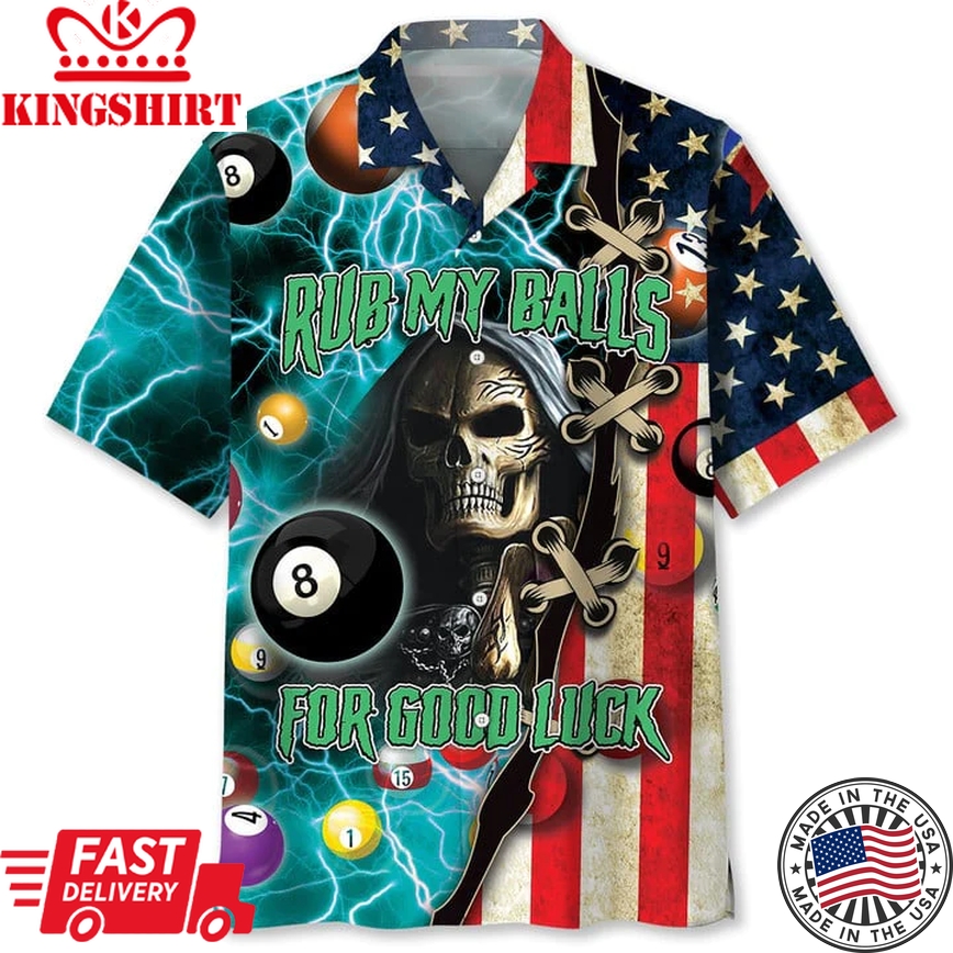 Billiard Luck Trendy Hawaiian Shirt, Billiard Flag Skull Hawaiian Shit For Men