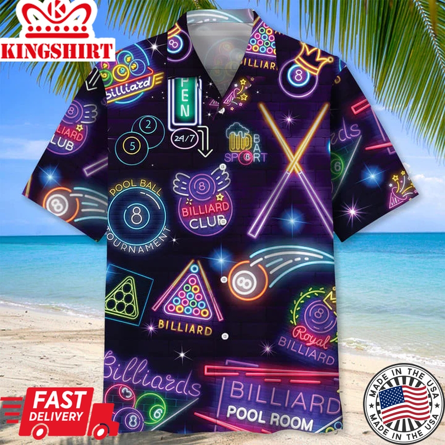 Billiard Neon Trendy Hawaiian Shirt, Billiard Team Hawaiian Shit For Men, Gift For Billiard Player