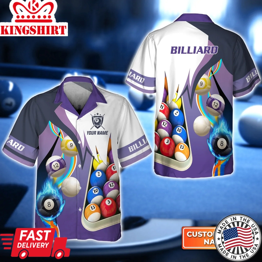 Billiard Purple 3D Trendy Hawaiian Shirt For Billiard Players, Billiard Team Shirt, Billiard Player