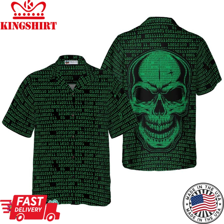 Binary Code Skull Hawaiian Shirt