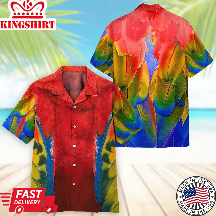 Birds Parrot Scarlet Macaw Trendy Hawaiian Shirt, Parrot Lover Trendy Hawaiian Shirt For