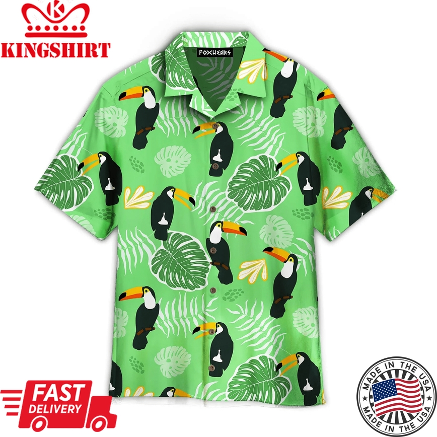 Birds Tropical Exotic With Palm Leaves Pattern Trendy Hawaiian Shirt