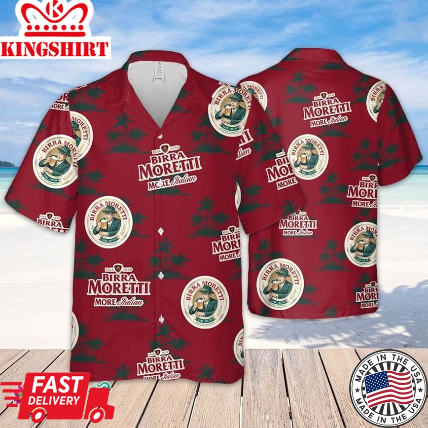 Birra Moretti Hawaiian Coconut Island Pattern Hawaiian Beer Lover Shirt, Classic Flowers Beer Aloha Shirt