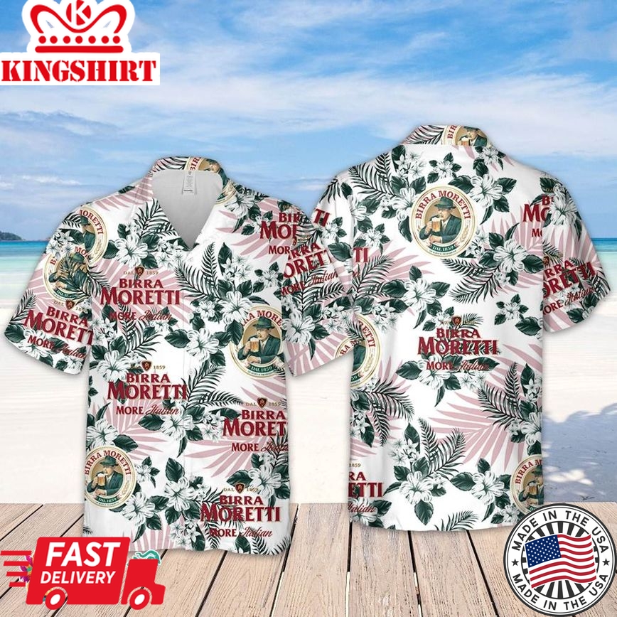 Birra Moretti Hawaiian Flowers Pattern Shirt, Hawaiian Beer Lover Shirt, Classic Flowers Beer Aloha Shirt