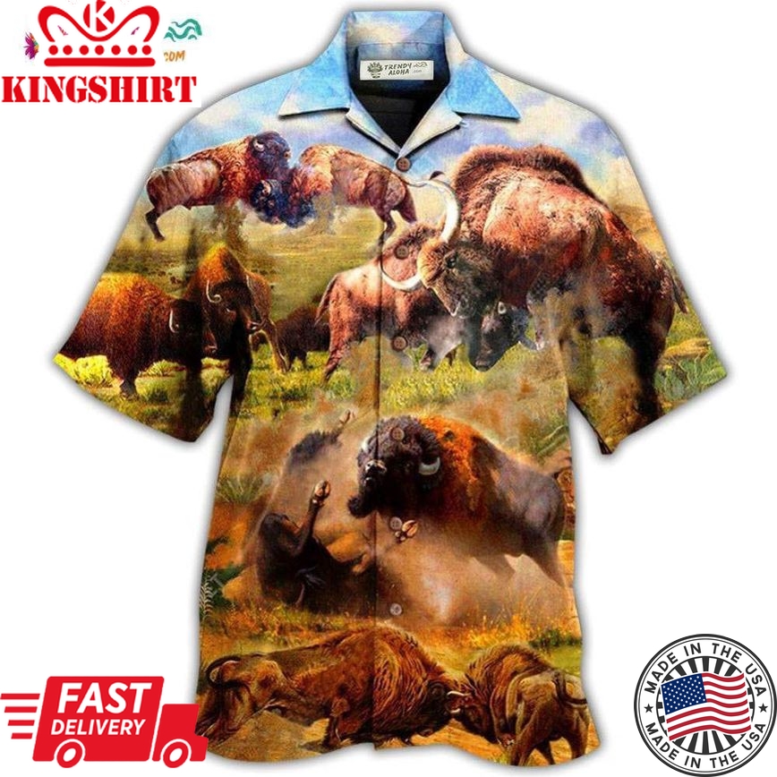 Bison Animals Bison In Wild Battle To Live Hawaiian Shirt