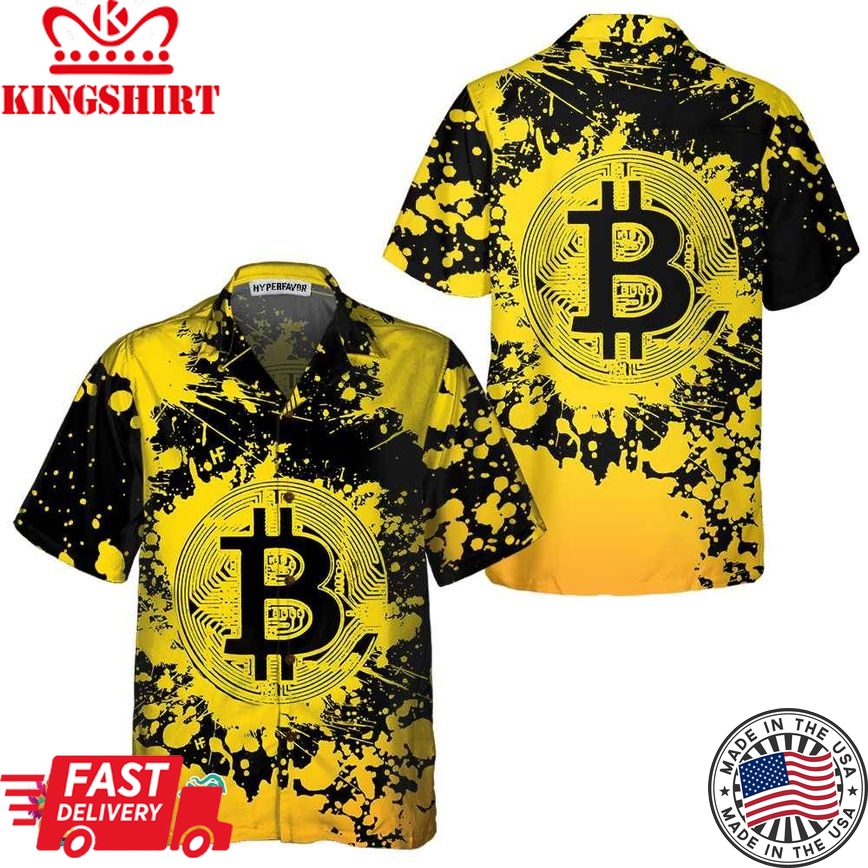 Bitcoin Cryptocurrency Hawaiian Shirt, Yellow And Black Bitcoin Shirt For Men & Women