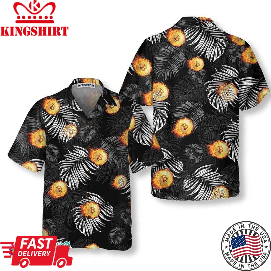 Bitcoin Flame And Tropical Pattern Hawaiian Shirt, Unique Bitcoin Shirt For Men & Women