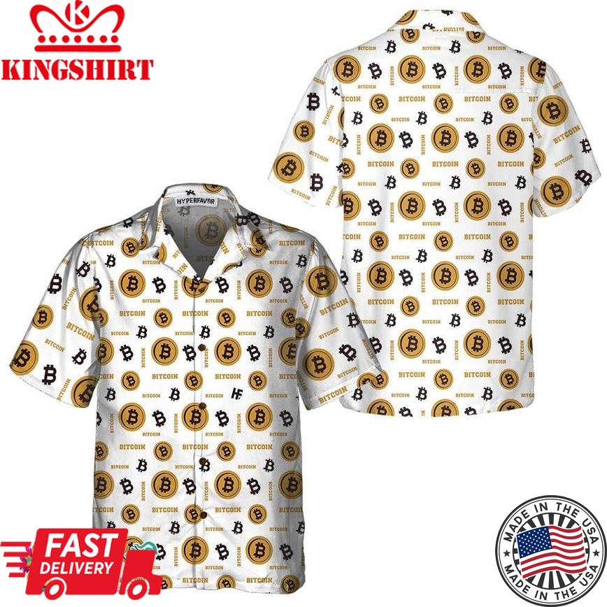 Bitcoin Seamless Pattern In White Background Hawaiian Shirt, Funny Bitcoin Shirt For Men & Women