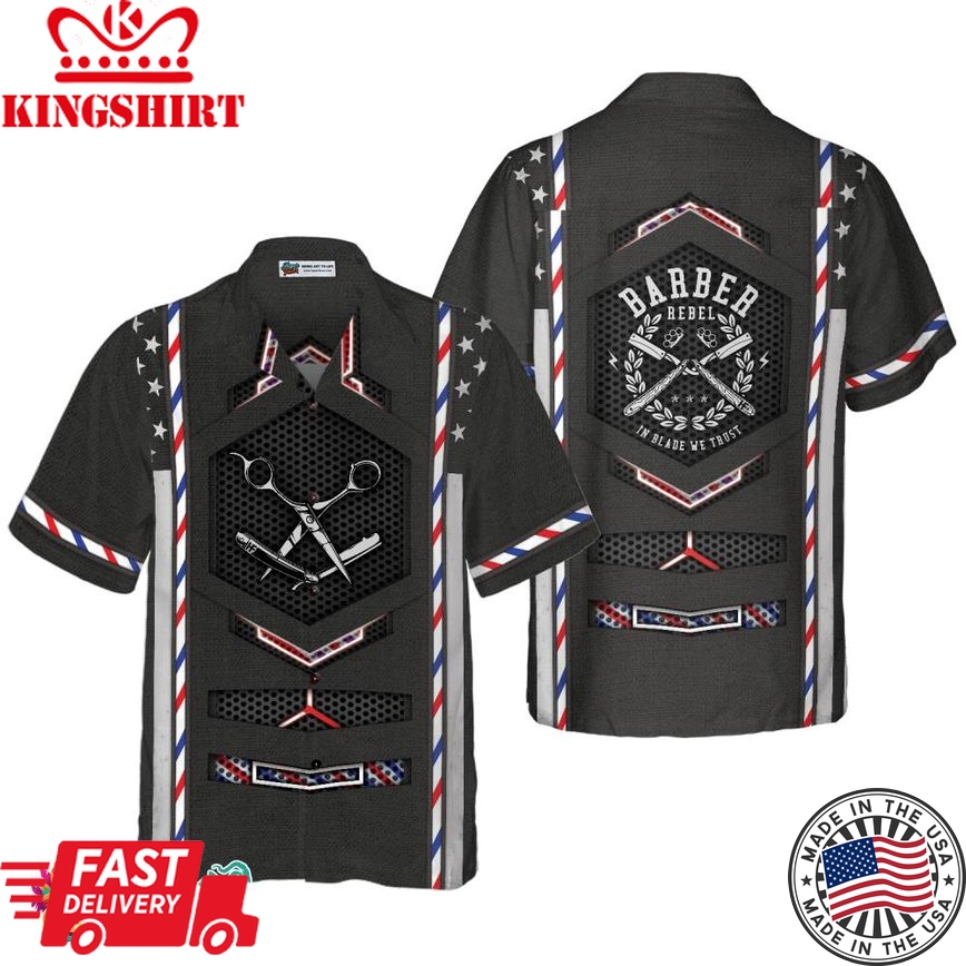 Black American Flag Barber Hawaiian Shirt