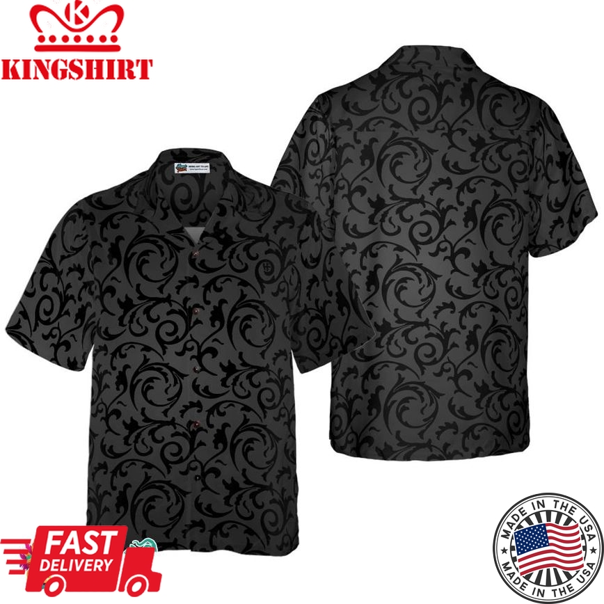 Black And Grey Seamless Floral Goth Style Hawaiian Shirt