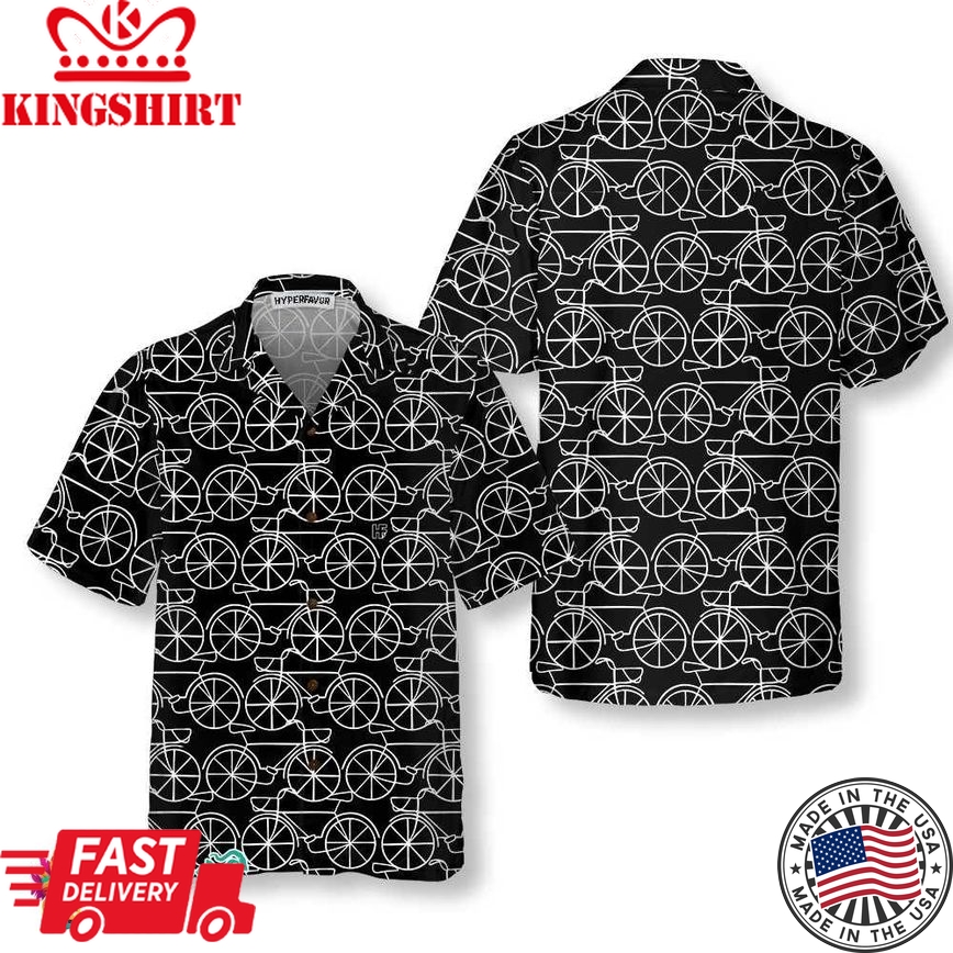 Black And White Bicycle Seamless Pattern Cycling Hawaiian Shirt, Cycling Shirt For Men & Women, Cycling Gift