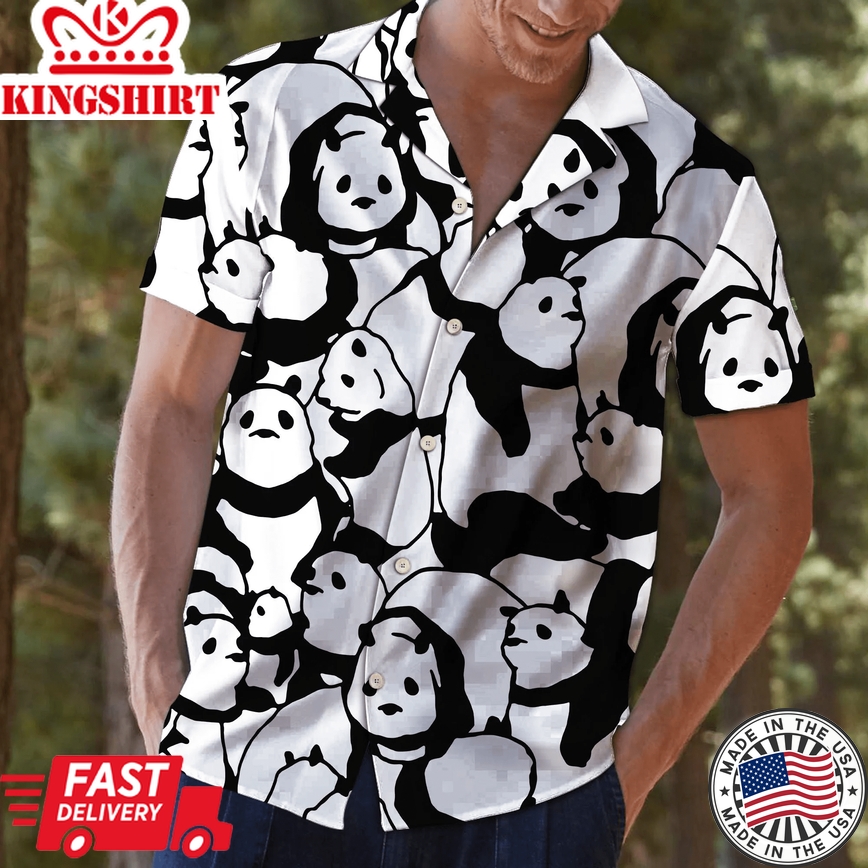 Black And White Cute Panda Trendy Hawaiian Shirt, Panda Lover Trendy Hawaiian Shirt For