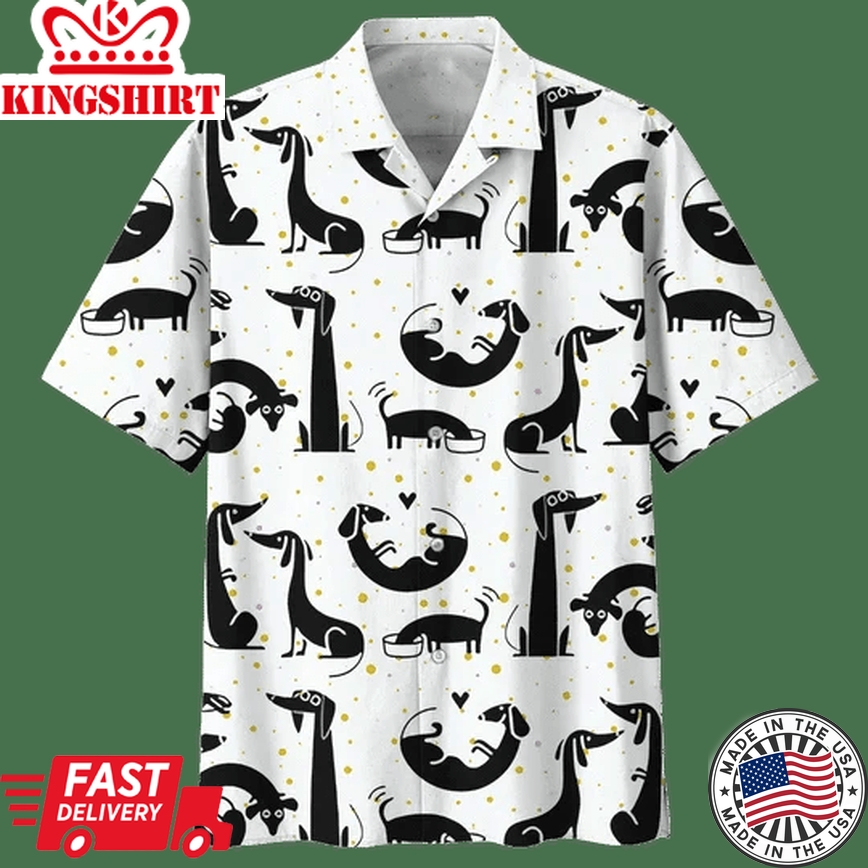 Black And White Dachshund Trendy Hawaiian Shirt, Dachshund Dog Hawaii Shirt For Men And Women